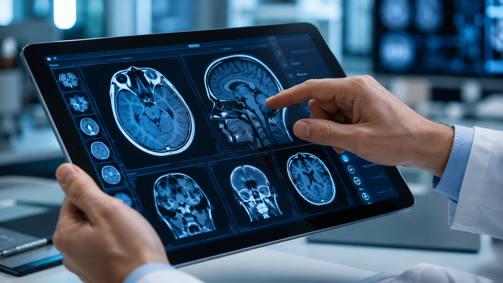 Clinician reviewing medical scans